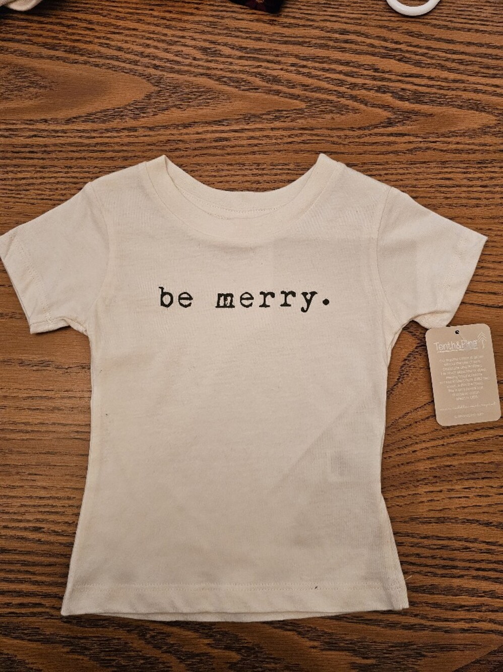 Tenth & Pine 12-18M Kids 'Be Merry' Short Sleeve Tee - Cream Organic Cotton